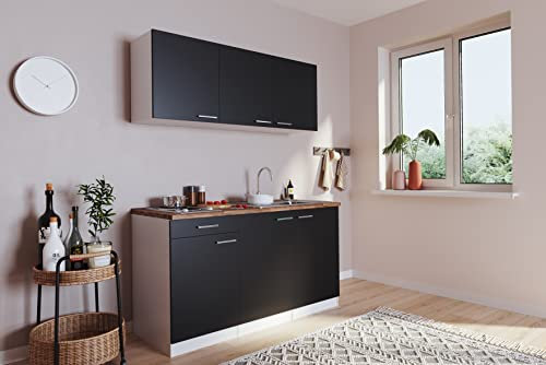Respekta Luis Küche, Holzwerkstoff, Schwarz, 150 cm