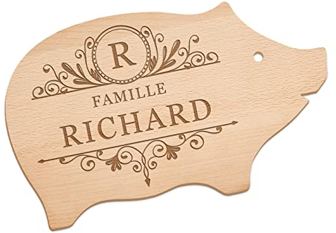 Maverton Plateau personnalisé - Planche à découper en forme de cochon - Planche avec gravure pour couples - souvenir de mariage - pour jeunes mariés - pour noces - parents - famille