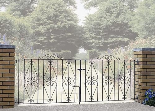 Stirling Scroll Double Driveway Gate - Solid Steel - Fits Gap of 2134 mm x 914 mm High - Electro Galvanised/Black Powder Coated