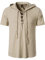 Mens Hooded Lace up Shirts Summer Regular Fit Short Sleeve Hoodies Smart Casual Lightweight Cotton Beach Hood T Shirt Tops-Khaki-M