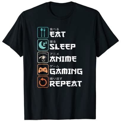 Eat Sleep Anime Gaming Repeat Manga Zocken Lustiges Gamer T-Shirt