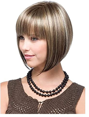 INKTUS Perücke, Echthaar, Ombre-Braun, Honigblond, Kurze, Ombre-Blonde, Bob-Perücke für den Täglichen Partygebrauch