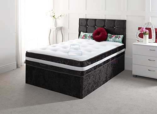 Comfy Deluxe LTD Crushed Velvet Divan Bed with Mattress Headboard and Storage Drawers (Black, 5FT (King Size) - 4 Drawers)