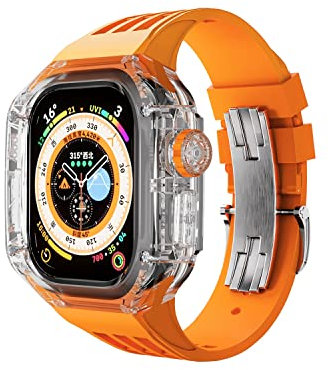 KGDHB Kit de modification transparent de luxe pour bracelet Apple Watch Ultra 49 mm Fluororubber Boîtier et bracelet pour iWatch Series 49 mm Refit Mod Set, 49mm, Agate