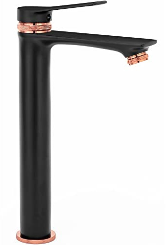 Rea - Viral Rubinetto Per Lavabo Alto Nero/Oro Rosa Miscelatore Da Bagno In Ottone Miscelatore Monocomando Caldo E Freddo Regolabile (Nero/Oro Rosa) 18x5x30,5cm