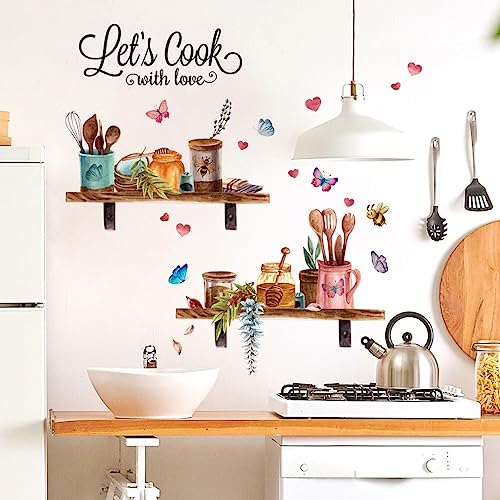 WandSticker4U®- vintage Wandsticker KÜCHENREGAL I Wandbilder: 70x50 cm I Wandtattoo Küche Sprüche Kochen Liebe selbstklebend I Wand Aufkleber Küchenschrank Deko retro modern