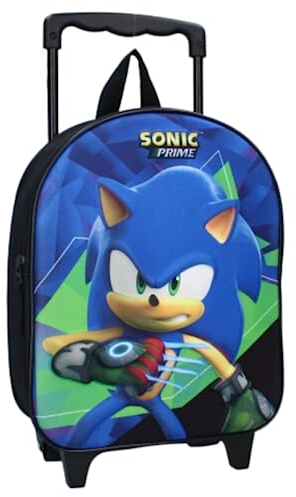 mybagstory Trolley – Sonic – Kinder – Schule – 3D – Kindergarten – Grundschule – Schulranzen für Jungen – Größe 32 cm – verstellbare Träger – Rollen – Geschenkidee, Schwarz , 32 cm x 26 cm x 11 cm