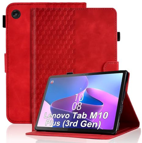 Vkooer Case for Lenovo Tab M10 Plus 3rd Gen 10.6-inch (TB125FU / TB128FU) Leather Folio Cover with Auto Sleep/Wake Multi Angle Viewing Stand Smart Shell Fit Lenovo M10 Plus Gen 3, Red