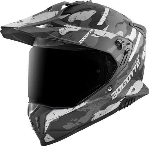 Bogotto FG-601 Sniper Casco da enduro in fibra di vetro, nero opaco/grigio, S