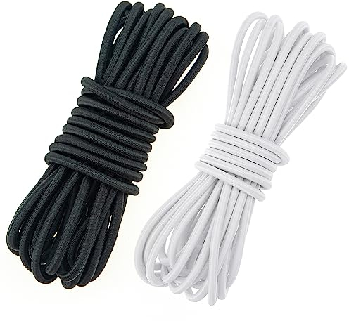 2PC 3MM Black and White Elastic Cord 10 Meter 3mm Elastic String Bungee Cord Round Stretchy Cord Bungee Rope Multifunctional Drawstring Elastic