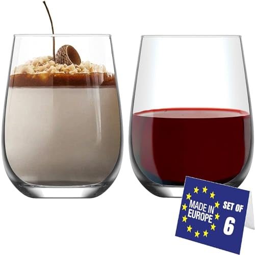 LAV Modern Glass Tumblers Set of 6, 475ml LEAD FREE Dishwasher Safe Stemless Wine Glasses, Drinking Glasses, Dessert Glasses, Water Glasses, Cocktail Glasses, Juice Glasses, Water Tumbler