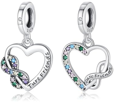 BEEUVIP Damen Wahre Freunde Herz Charm Anhänger für Armband 925 Sterling Silber Geburtsstein Charms Beads passend für Armband