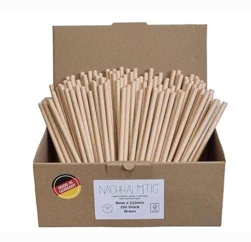 NACHHALMTIG Strohhalme Trinkhalme Papier braun 250 St. 8mm x 200mm MADE IN GERMANY hitzebeständig bis 70°C, ideal für Latte Macchiato, Aperol, Cocktails, Longdrinks, Milkshakes und Smoothies.