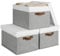 StorageWorks Large Storage Boxes for Shelves, Lidded Clothing Storage Bins Foldable, Decorative Storage Boxes for Wardrobe Organising, Fabric Storage Basket with PU Handles, Grey and White, 3-Pack
