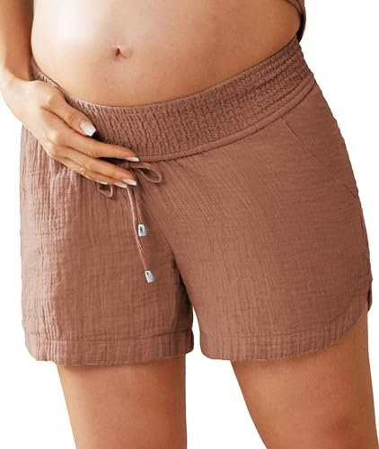Maacie Umstands-Shorts Unterbauch-Kordelzug Elastische Taille Baumwoll-Shorts Mit Taschen Sommer Süß Strand Lässig