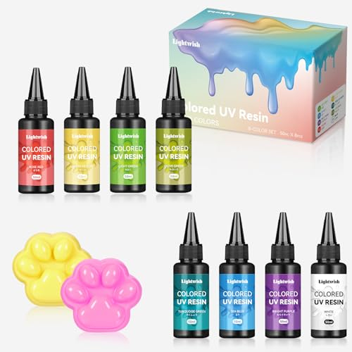 Farbiges UV-Harz, 8 Macron Farben UV-Harz-Kit, schnelles Ultraviolett härtendes Epoxidharz für Handwerk, Schmuckherstellung, Gießen und Beschichtung, DIY-Handwerk (je 50 g)