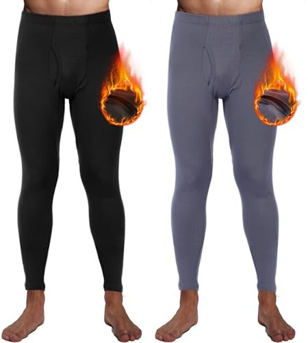 Hestya 2 Calzoncillos Térmicos para Hombre Pantalones Interiores para Clima Frío con Forro Polar (Negro, Gris Oscuro, M)