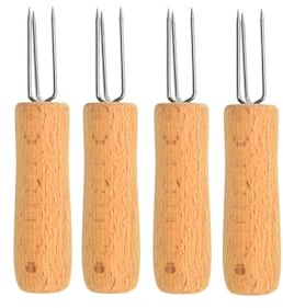 4 tenedores ergonómicos de tres puntas con mango de madera para principiantes, herramienta de cocina práctica