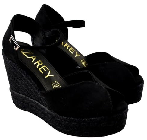AZAREY - Alpargatas con cuña y Plataforma de Esparto 801973 Lona Mujer Color: Negro Talla: 40, 801973-40
