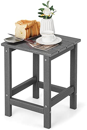 GOPLUS Gartentisch klein, Beistelltisch Outdoor aus HDPE, Kaffeetisch, Balkontisch wetterfest, Bistrotisch, Platzsparend für Wohnzimmer Schlafzimmer, Terrasse Hof & Garten (Quadratisch, Grau)