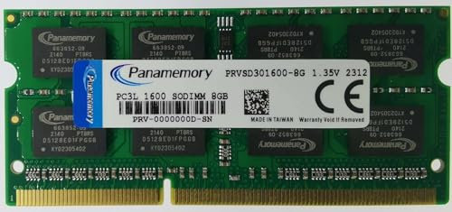 PANAMEMORY Memoria RAM 8 GB 2Rx8 PC3L-12800S DDR3L 1600 MHz SODIMM 1,35 V CL11 204-Pin Memoria portátil