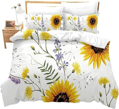 ZZTBQ Gelb Sonnenblume Blumen Kinderbettwäsche 100x135 Baby Bettwäsche Frühlingsblumen und Blätter Bettbezug und Kissenbezug-Set Baby Bettwäsche Set für Kleinkinder und Babybetten