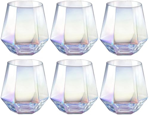 BEVKAF Lot de 6 verres à whisky en forme de diamant, 300 ml, verre à whisky incliné