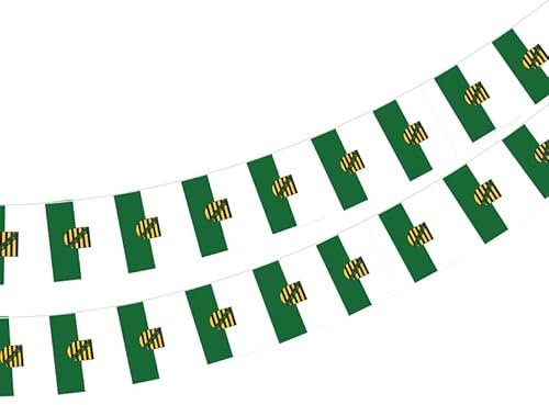 Pandiui23 Sachsen-Flaggen-Girlande, 40 Stück, 11,4 m, 14 x 21 cm, Patriotisch, Unisex, Verschiedene Anlässe, Polyester, Vinyl, Kunststoff, Rechteckig, Flaggenkette, Dekoration