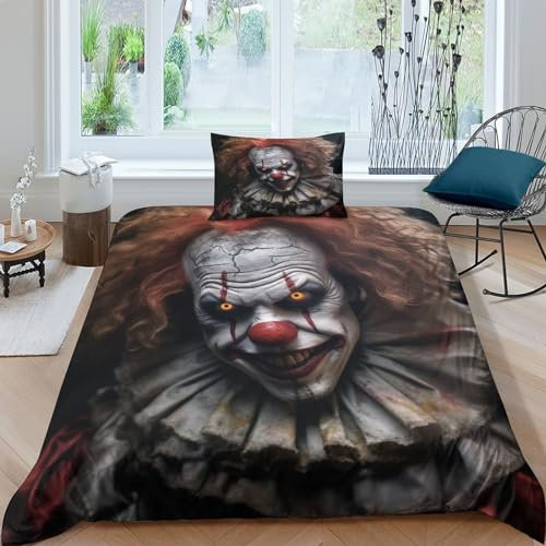 MEFESE Clown 3D-Gedruckter Bettwäsche-Set Mit Bettbezug-Set Bedruckt Für Kinder Teenager ErwachseneTagesdecke Bezug Mit Weich Leicht Leichte Gruseliger Horror Duvet Cover 2-Piece Einzeln（135x200cm）