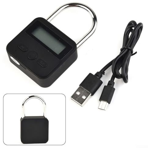 Serratura elettronica temporizzata in metallo, mini serratura elettronica temporizzata, serratura elettronica portatile, blocco temporizzato con display LCD e ricaricabile USB (nero)