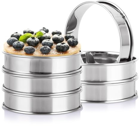 ASelected Crumpet Rings 6 Pcs Non Stick Double Rolled Tart Rings Stainless Steel English Muffin Rings for Cookie Pancake Egg Muffin Baking Kitchen 10Cm