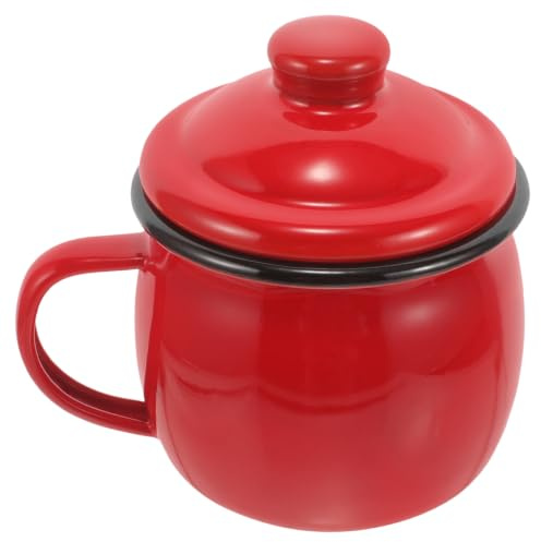 Amosfun Unbreakable Tea Mugs with Lids Enamel Pumpkin Cup Milk Cup for Outdoor Use