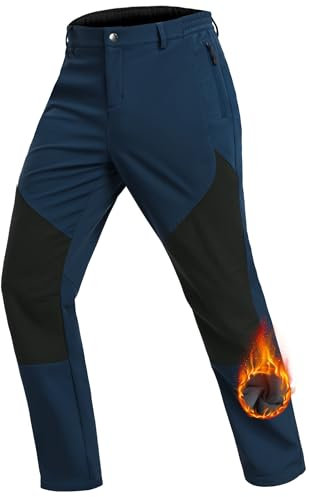 Djtnzdm Pantalon Randonnée Chaud Polaire Homme Pantalon Travail Hiver Pantalon Pluie Moto Softshell Imperméable Pantalon Ski Homme avec Poches Zippées L Navy Bleu