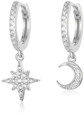 Boucles d'Oreilles Étoile de Lune - Or Argent Mini Pendantes Anneau Asymétrique