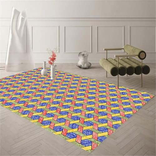 QGYFRE Teppich Für Schlafzimmer Auslegware Teppichboden teppichläufer 100x160CM Girls Rugs Farbe Stilvoller, verschleißfester mit blauem, modernem geometrischem Muster