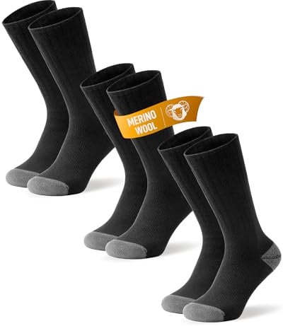 TANSTC Thermal Socks for Men Women Merino Wool Socks Warm Thick Socks Winter Walking Hiking Socks Cushioned Moisture Wicking Cozy Outdoor Boot Socks 3 Pairs,Black,M