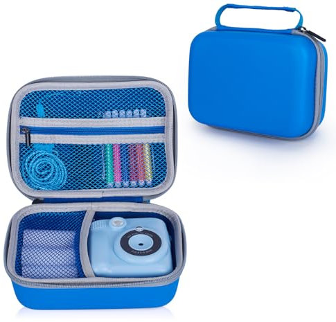 Riosin Kids Camera Case Compatible with Hangrui/TIATUA/YORKOO/OPERHOO/CHRERNA/YKSLEMON/Himont Kids Camera Instant Print, Hard Storage Case with Inner Pocket- Case Only (Blue)
