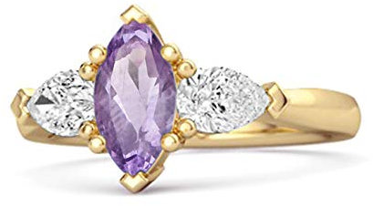 Solitaire 0,25 ct améthyste taille marquise Pierre précieuse en argent sterling 925 Bague plaquée or jaune (59)