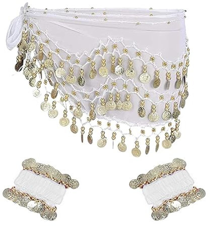 XDGBGFN Bauchtanz Hüfttuch mit Armband, Damen Bauchtanz Accessoires Gürtel Chiffon Hüfttuch Bauchtanz Hüfttuch Gürtel (DE/NL/SE/PL, Alphanumerisch, Einheitsgröße, Regular, Regular, Weiß)