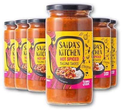 Saida's Kitchen | Hot Spiced Ethiopian Tagine Cook-in Sauce 6 x 370g jar. Authentic Gluten free, Vegan, ready to serve sauce with No added sugars