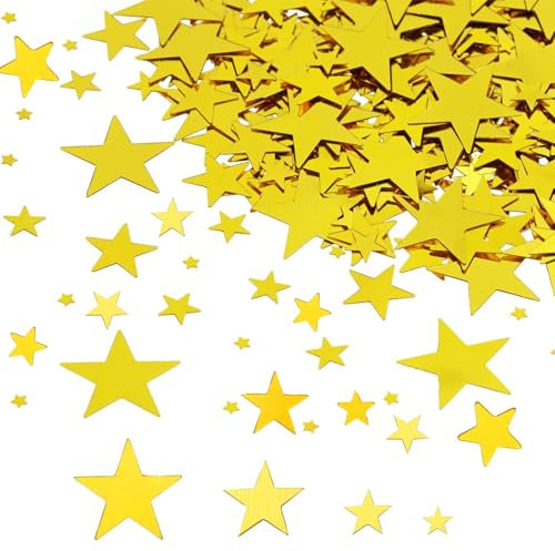 DazzJoy 6000 Stk Glitzer Streudeko Sterne Konfetti Weihnachten,4 Größen Sterne Deko Gold,Weihnachtskonfetti Deko Sterne,Goldene Glitzersterne Streudeko Silvester,Pailletten Stern Tischdeko Streusterne