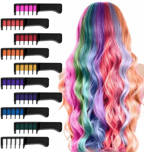 Haarkreiden für Mädchen, 10 Stück Auswaschbare Haarkreide, Tragbare Nicht Klebrige Temporäre Leuchtende Haarfarbe, Haarsprayfarbe(10 Pcs)