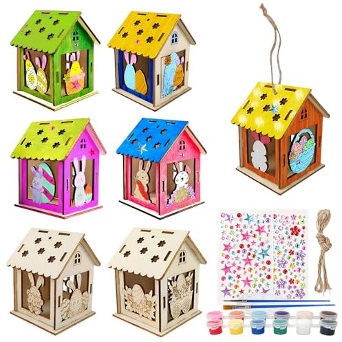 ZTBFHLZQ Ostern Bastelset Kinder, 7 Stücke Ostern Basteln Holz, Os-tern Holzbastelset, Basteln Kinder, Os-tern Deko Bastelset, Holz zum Bast-eln und Bema-len, DIY Holzbastelset zum Bema-len