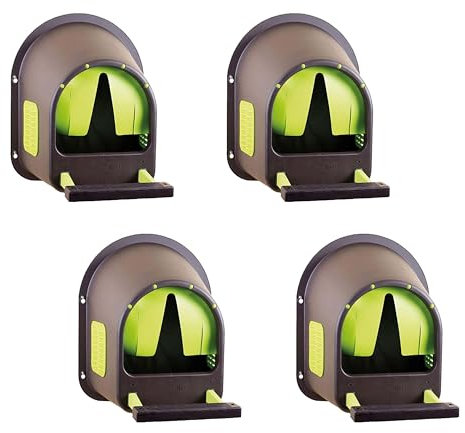 horizont Legenest für Hühner, MyCozyNest, aus Kunststoff, zur Wandmontage, Nest für Hühner, große Hühnerbox, Kunststoffnest, Legebox, Geflügelnest, sehr robust (Braun | Limettengrün, 4er Pack)