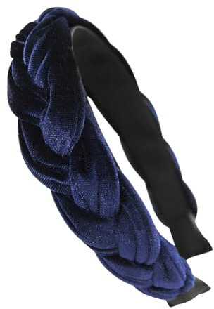 axy Trachten Haarreif geflochten fürs Dirndl Samt Flechtoptik Damen Stirnband Haarschmuck Haarreifen Hairband HRZ3 (Dunkelblau, Breit)
