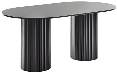 Beliani Garden Dining Table Oval 180 cm 100 cm MDF and Rubberwood Painted Finish Black, Sheridan