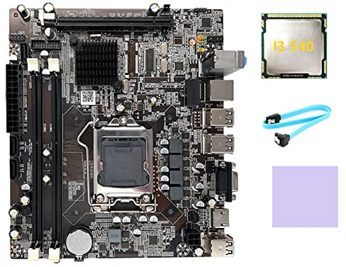 Qerwsdty H55 Motherboard LGA1156 Compatible con I3 530 I5 760 Series CPU Memoria DDR3 Motherboard+I3 540 CPU+SATA Cable+Thermal Pad