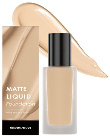 Matte Liquid Foundation, Flüssige Foundation für das Gesicht, feuchtigkeitsspendender Concealer für reife Haut, Full Coverage Foundation Contouring Cream, Gleichmäßiger Hautton (Ivory White, 30ml)