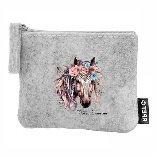 Porte Monnaie en Feutrine Motif Cheval Boho Personnalisable