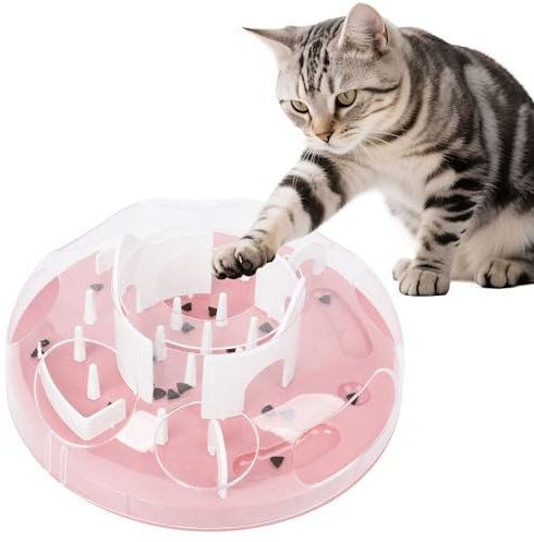 Pet Prime Interactive Cat Puzzle Feeder Toy, 3-Stage Adjustable Cat Treat Toys, Slow Feeder for Indoor Cats, Enrichment Toy with Mental Stimulation & Brain Training (Pink)